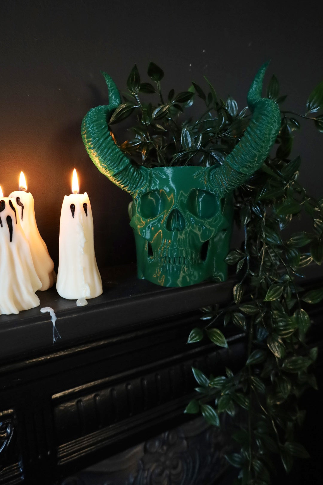 Horned Skull Desk Planter