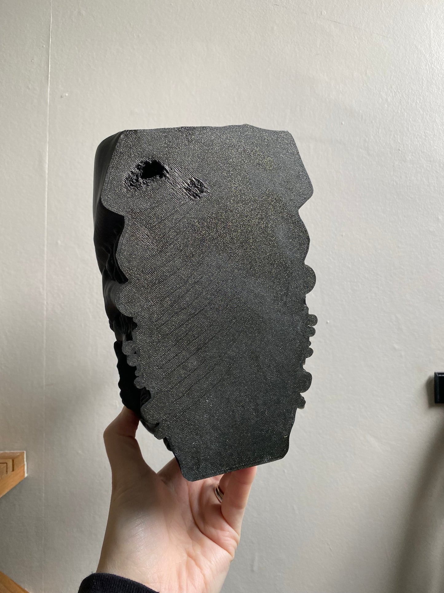 SECONDS #6308 - LARGE BLACK SPECKLED THE PERFECT SPECIMEN DESK PLANTER - HOLE IN BACK