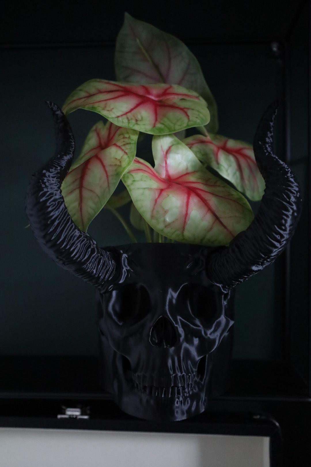Horned Skull Desk Planter