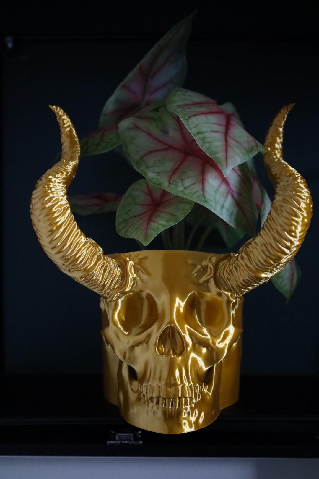 Horned Skull Desk Planter