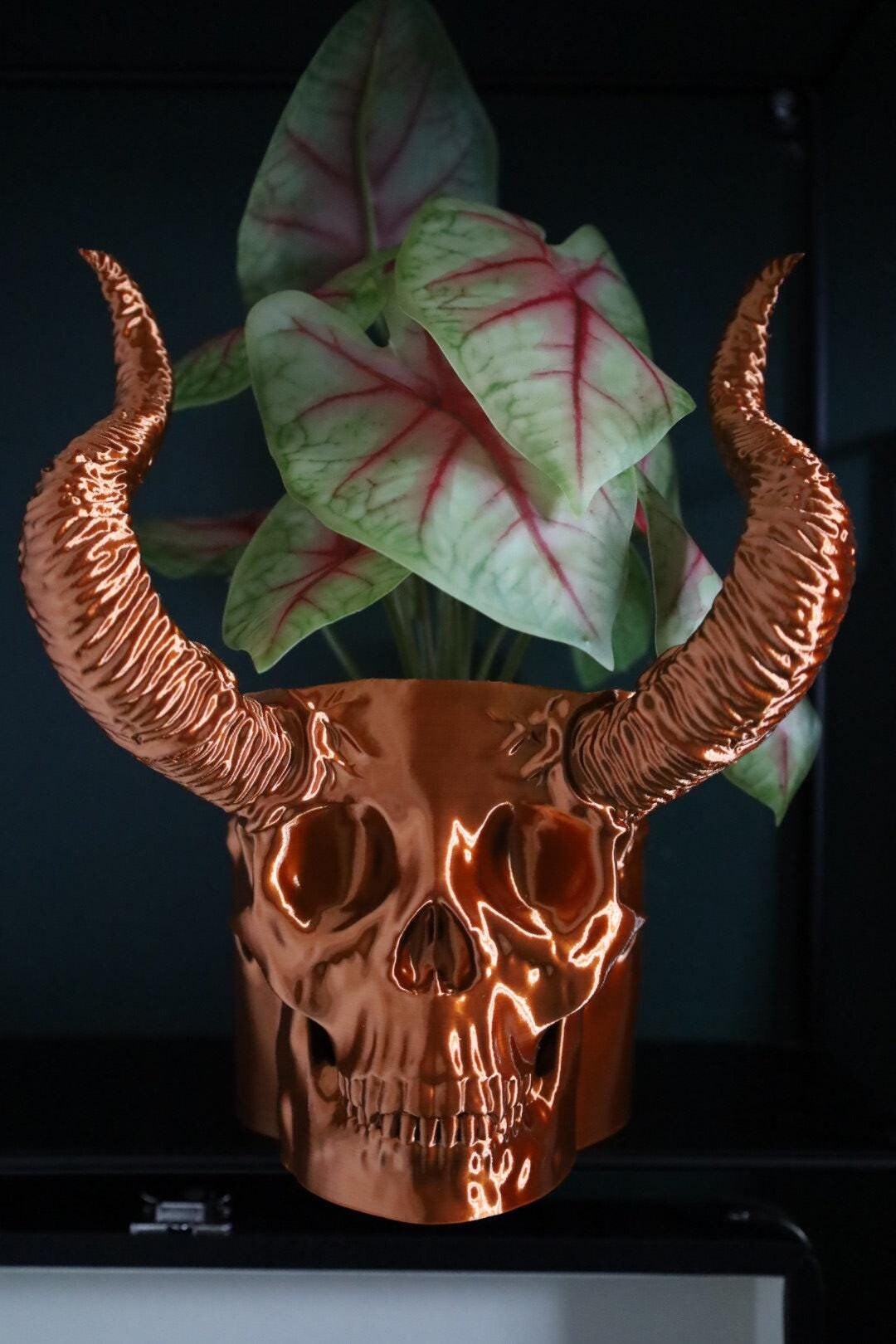 Horned Skull Desk Planter