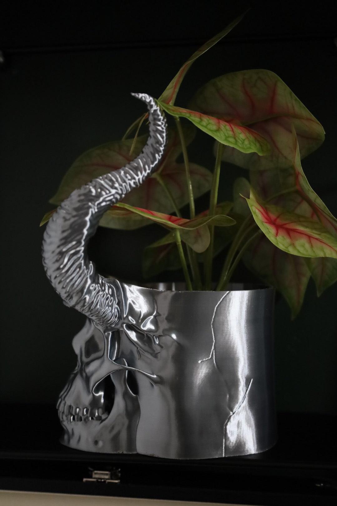 Horned Skull Desk Planter