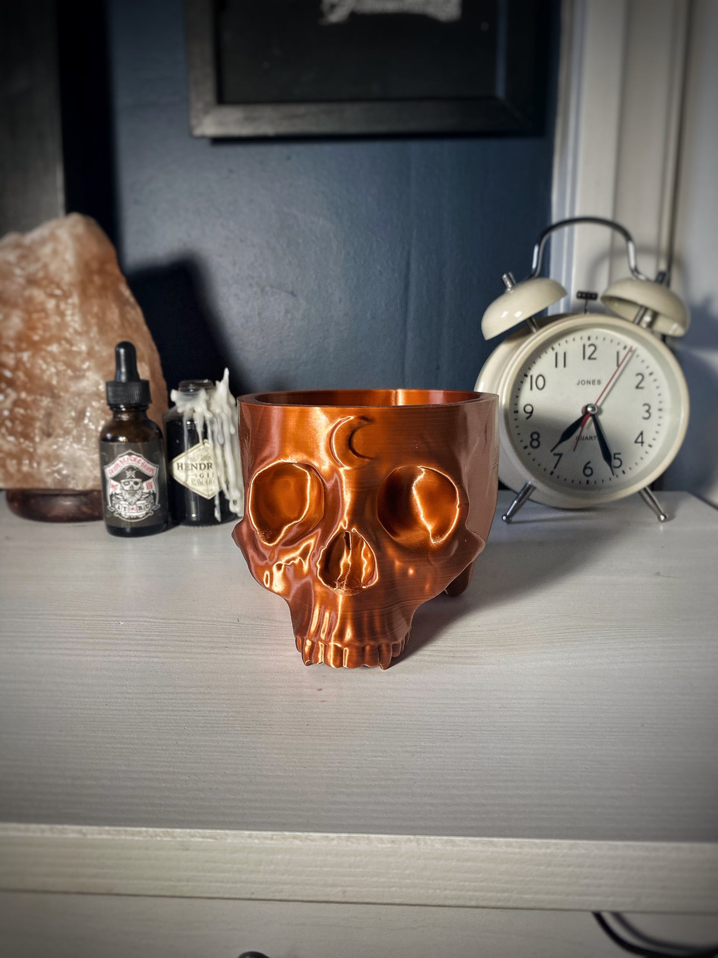 Large Skull Planter With Moon Detail
