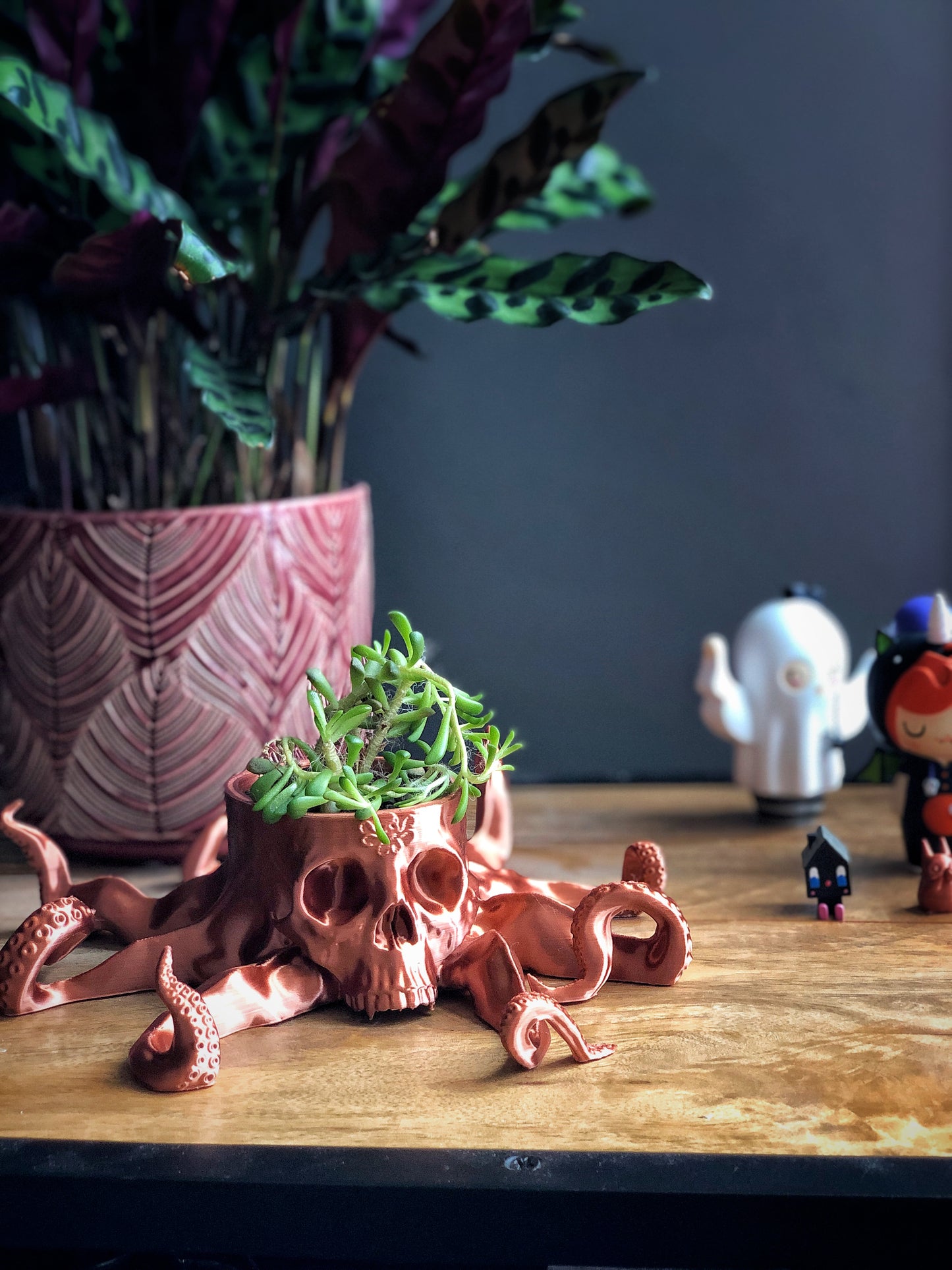 Nautical octopus skull planter for gothic home decor