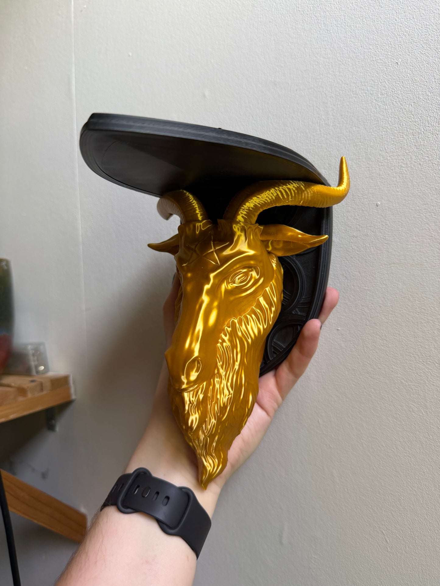 SECONDS #5 - Black/gold Baphomet Wall Shelf