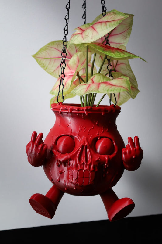 SECONDS #4503 - LARGE RED KOOL-AID HANGING PLANTER - PITTED & LINE THROUGH THE FACE