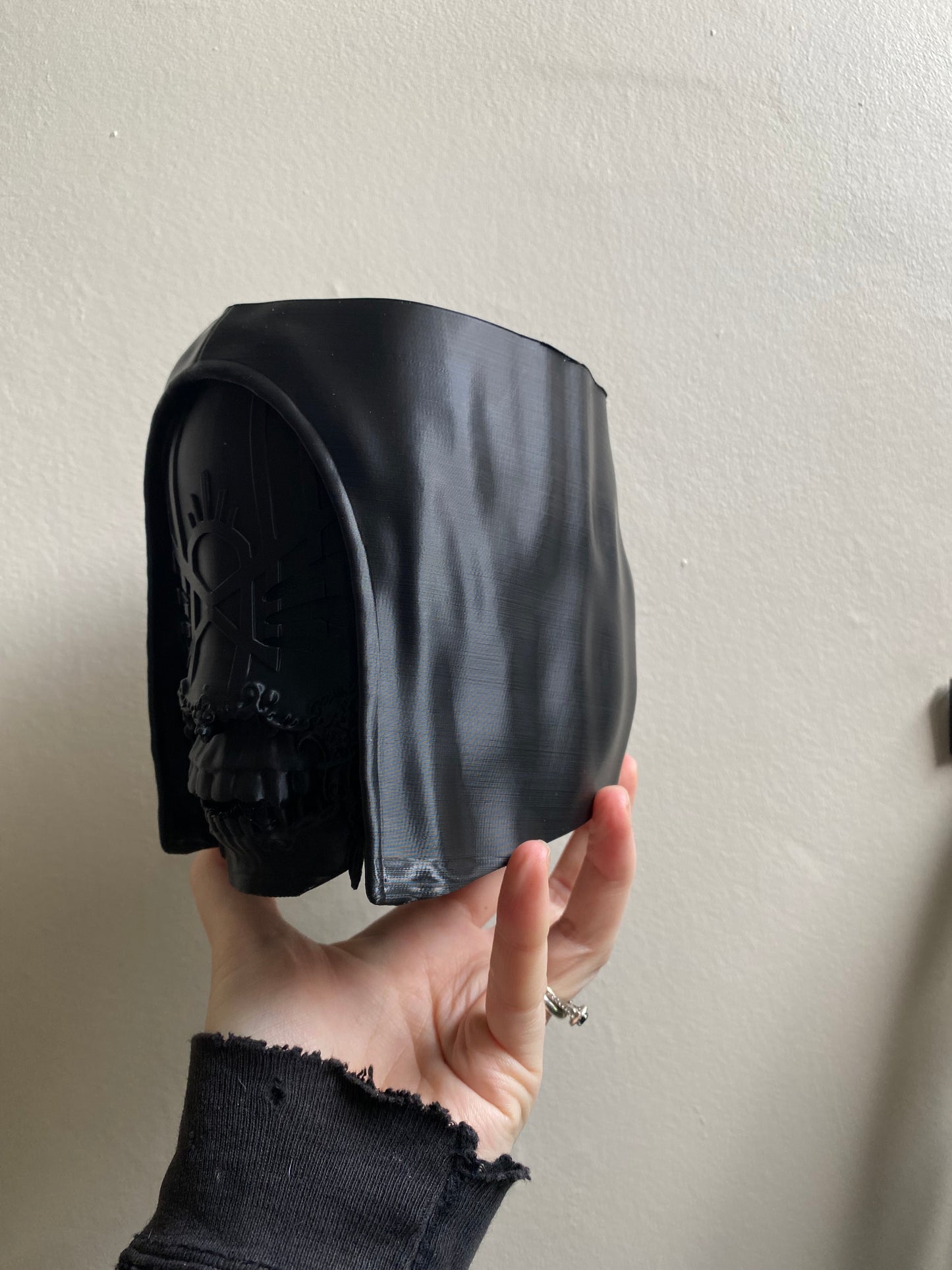 SECONDS #6303 - LARGE BLACK VESSEL DESK PLANTER - SLIGHT MISPRINT ON SIDE AND SMALL MARK