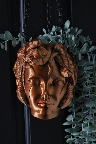SECONDS #779/#780 - MEDUSA HANGING PLANTER COPPER - LINED/PITTED TEXTURE