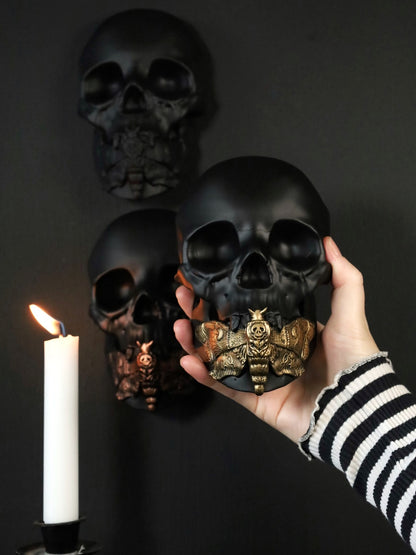 Black and gold skull and death moth detail gothic wall decor