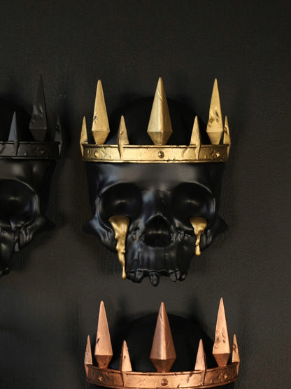 Black and gold skull gothic wall decor with gold crown and tears