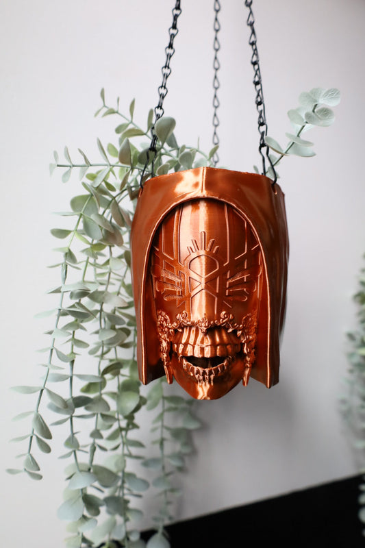 SECONDS #981 - COPPER VESSEL HANGING PLANTER - LINED TEXTURE