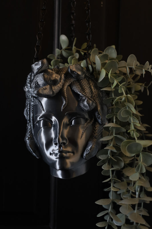 SECONDS #4 - MEDUSA HANGING PLANTER SILVER - LINED & SMALL MARKS