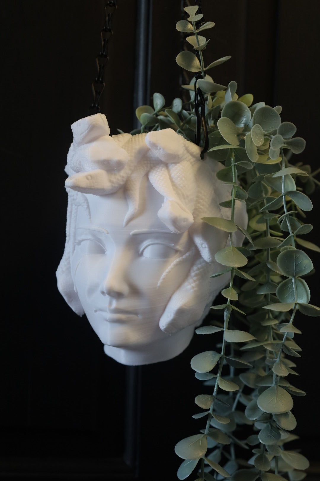 SECONDS #6915 - MEDUSA HANGING PLANTER WHITE - FAINT LINE THROUGH CHIN