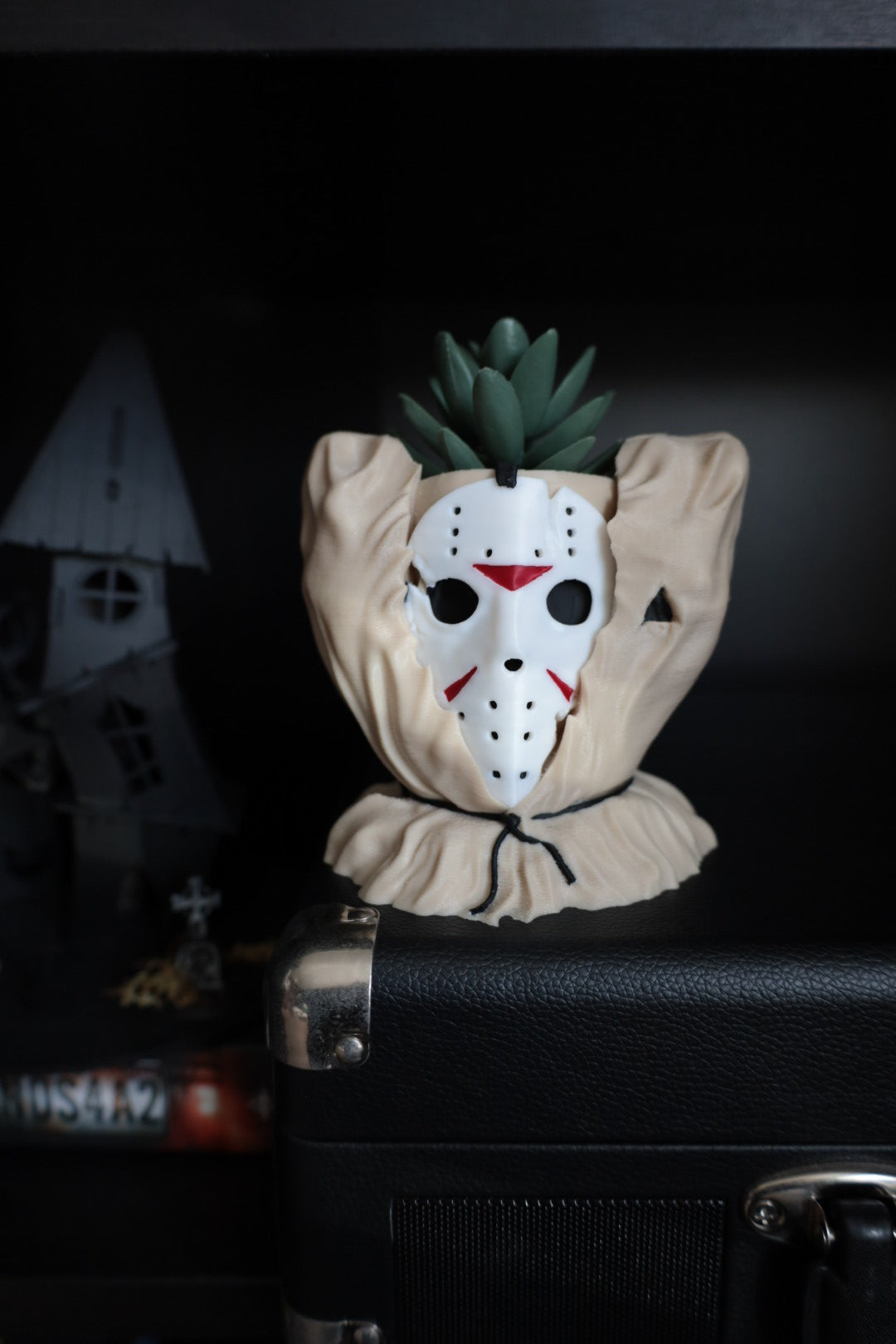 Jason Voorhees hanging planter inspired by the horror/slasher film Friday The 13th. Horror gifts.