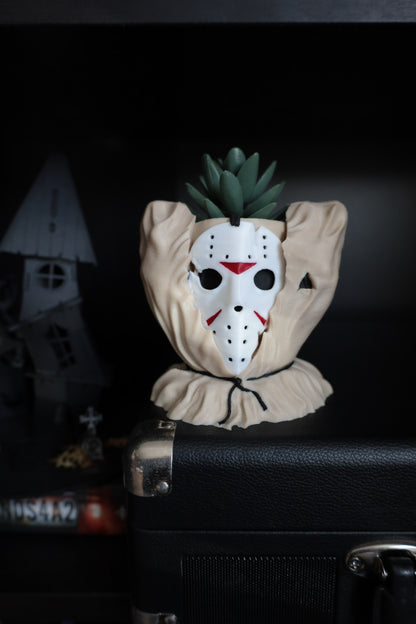 Jason Voorhees hanging planter inspired by the horror/slasher film Friday The 13th. Horror gifts.