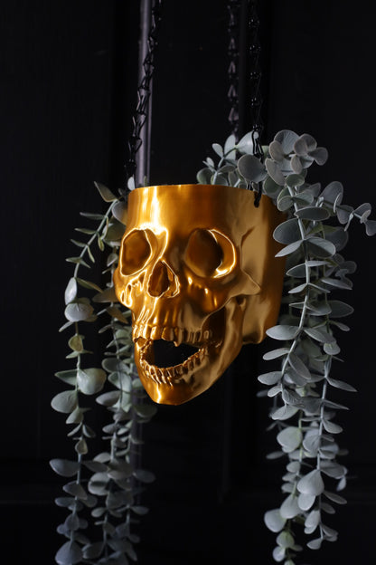 Gold gothic skull wall decor planter 