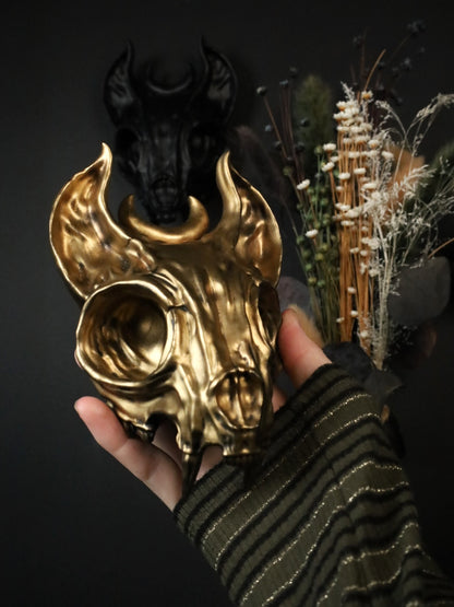 Sphinx cat skull gold wall decor with moon detail