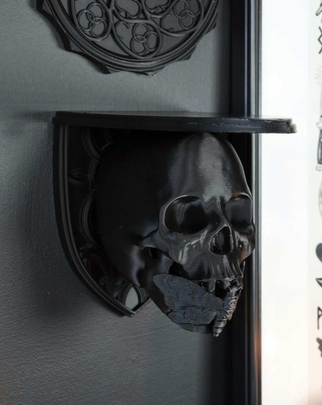 Gothic Black Death moth skull gallery wall shelf to add alt style to your gothic home decor