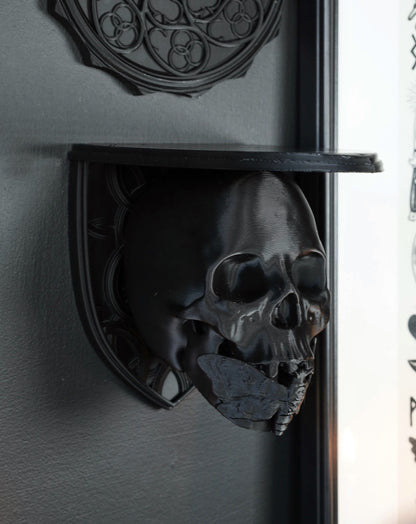 Gothic Black Death moth skull gallery wall shelf to add alt style to your gothic home decor