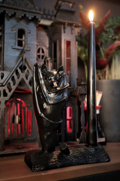Decorative gothic black bat candle holder 
