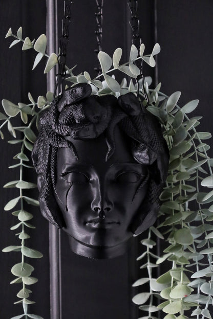 Gothic black Medusa planter for goth home decor
