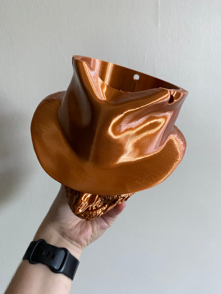 SECONDS #300/#301 - THE NIGHTMARE HANGING PLANTER COPPER - ROUGH TEXTURE ON HAT & PITTED