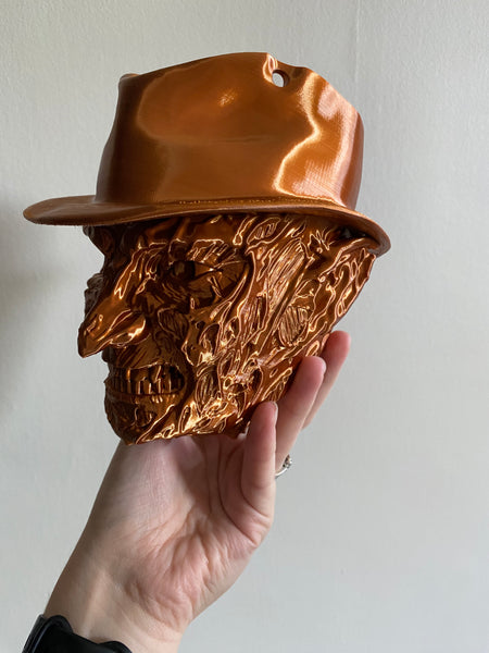 SECONDS #300/#301 - THE NIGHTMARE HANGING PLANTER COPPER - ROUGH TEXTURE ON HAT & PITTED