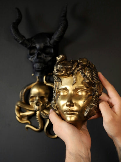 Greek mythology medusa wall art with snakes for hair. Gothic home decor piece for gallery wall or living room wall decor