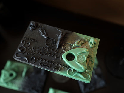 Green and gothic black Ouija board shaped wax melt and would make a great present for a goth.