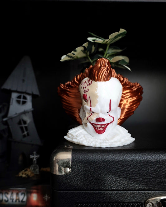 Pennywise plant pot inspired by stephen king's horror movie IT. Great horror home decor
