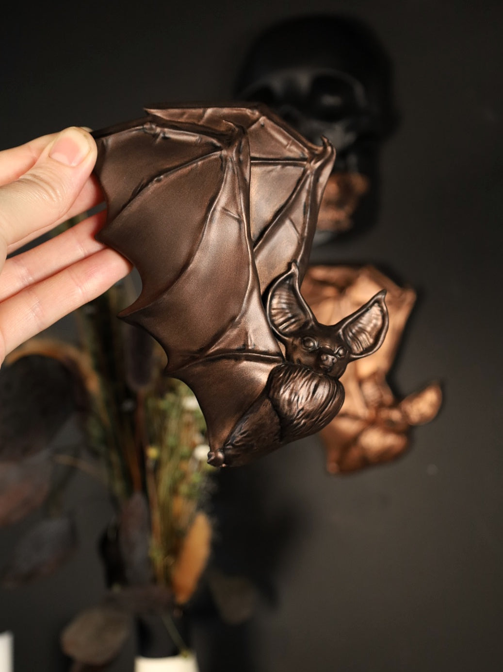 Antique brown right facing bat wall art 
