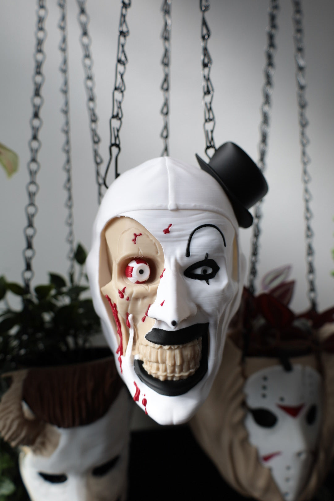 Art The Clown character from the horror movie Terrifier. Would make a great creepy Halloween decoration