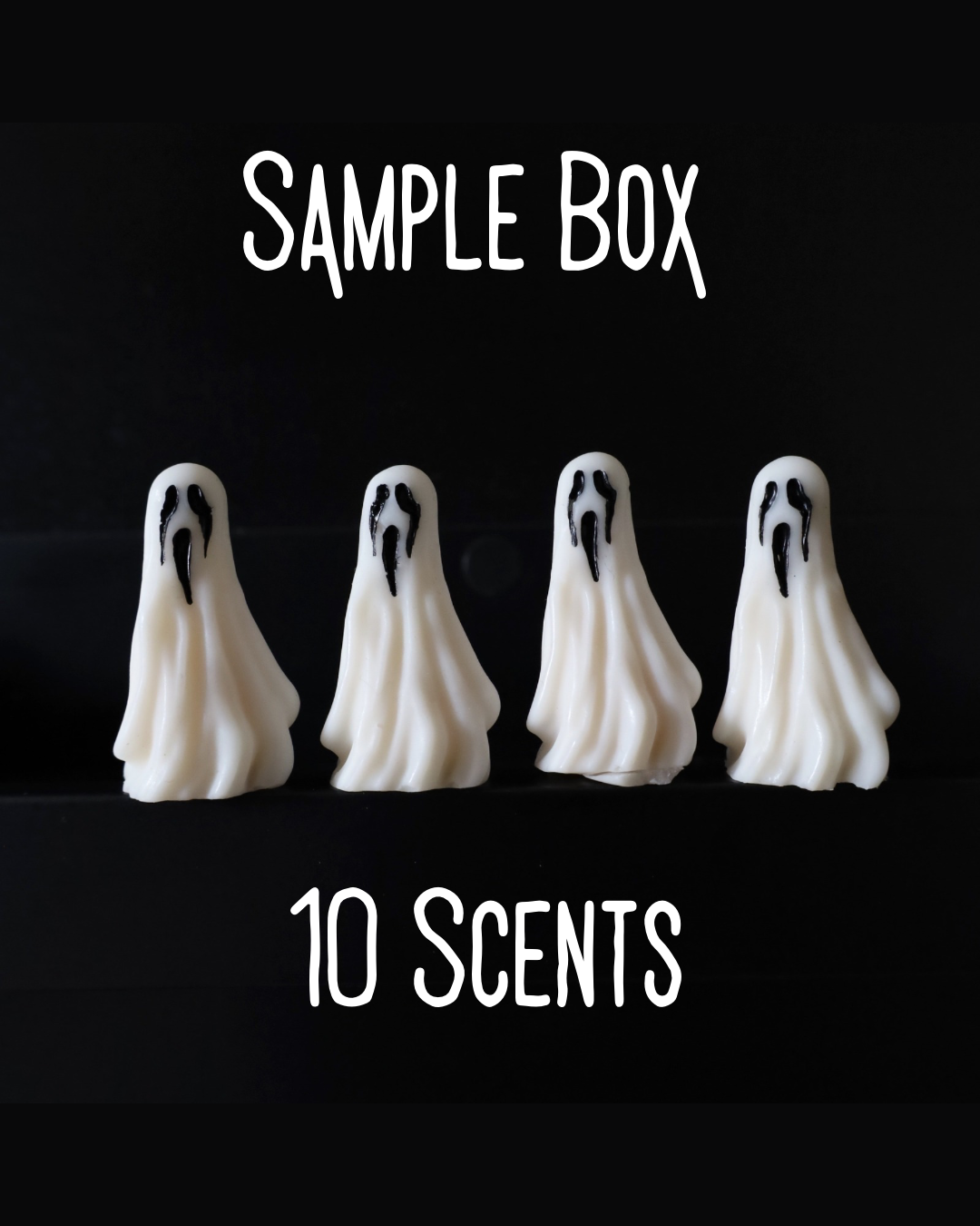 Ghost shaped soy wax melts in varying scents that would make a great Halloween gift or Halloween decor