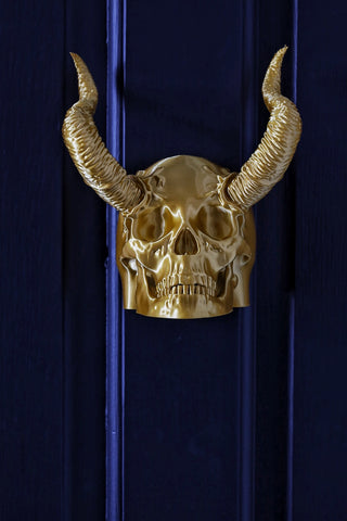 SECONDS #281 - GOLD SMALL HORNED SKULL WALL HANGING - BOBBLED TEXTURE