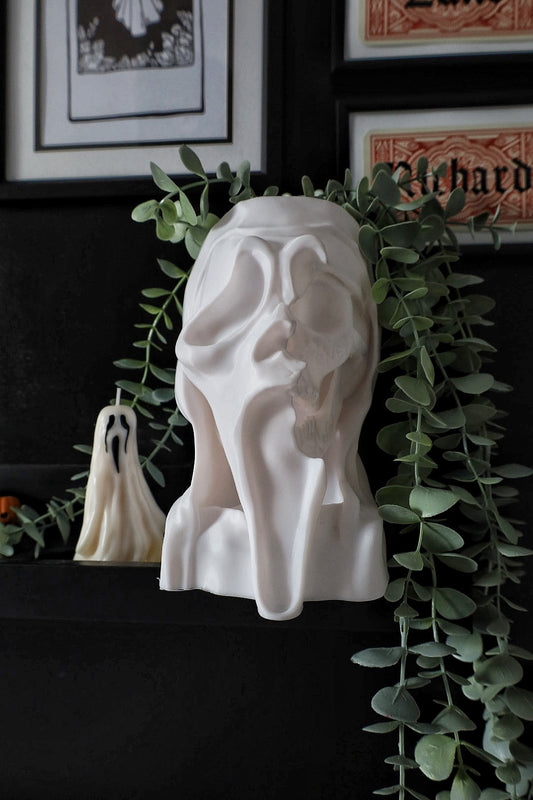 SECONDS #6314 - WHITE LARGE MASSACRE DESK PLANTER - BLACK MARKS & LINED TEXTURE