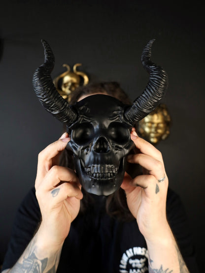Gothic black skull with horns gothic wall decor