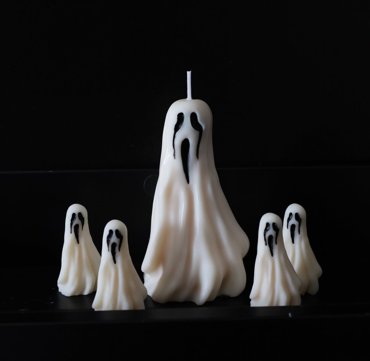 Ghost candle set made of soy wax. Ghost Halloween decor.