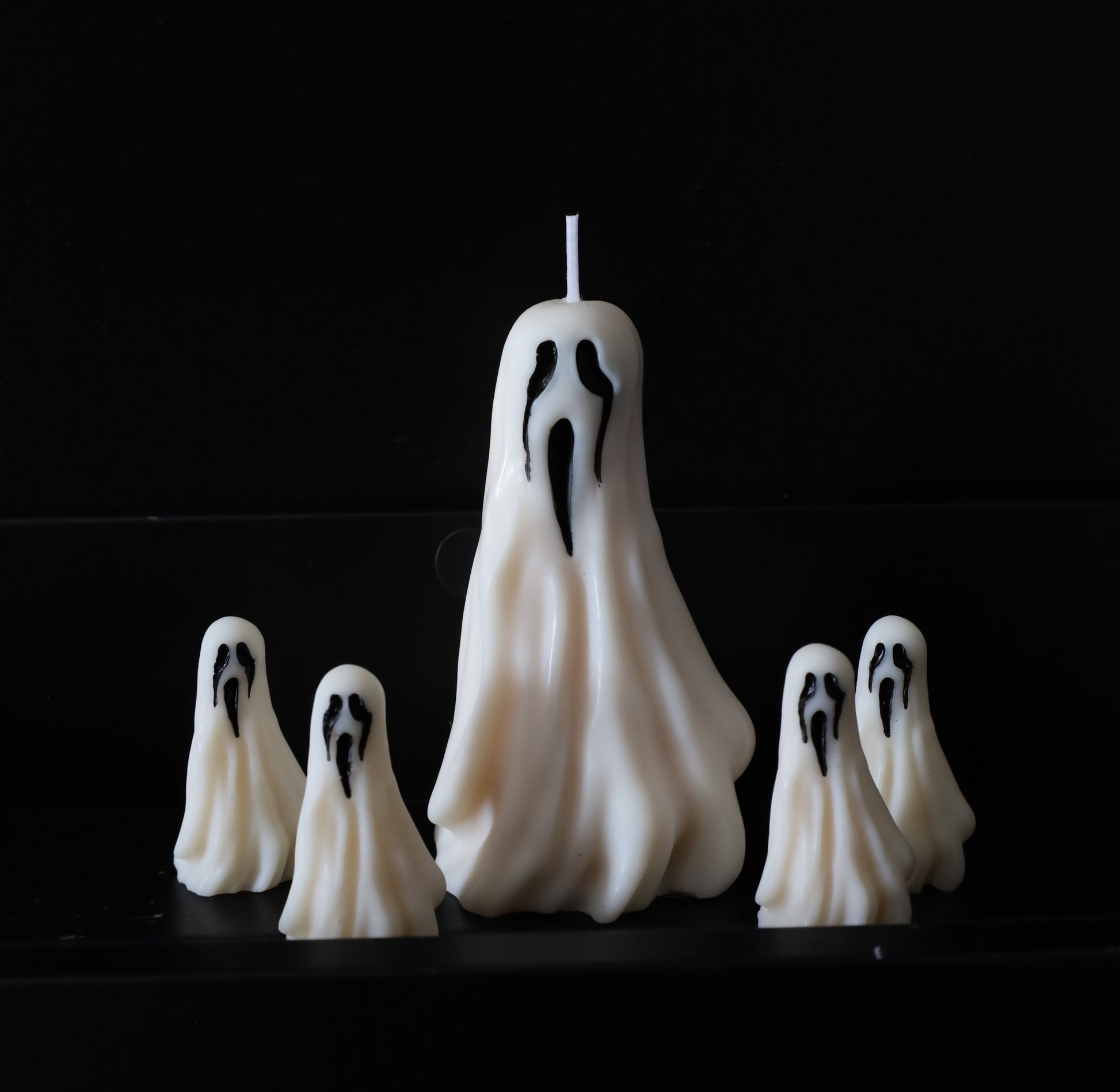 Ghost candle set made of soy wax. Ghost Halloween decor.
