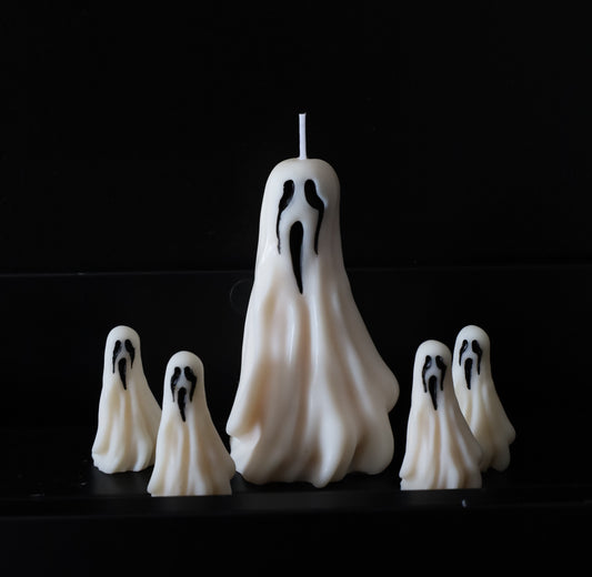 Ghost candle set made of soy wax. Ghost Halloween decor.