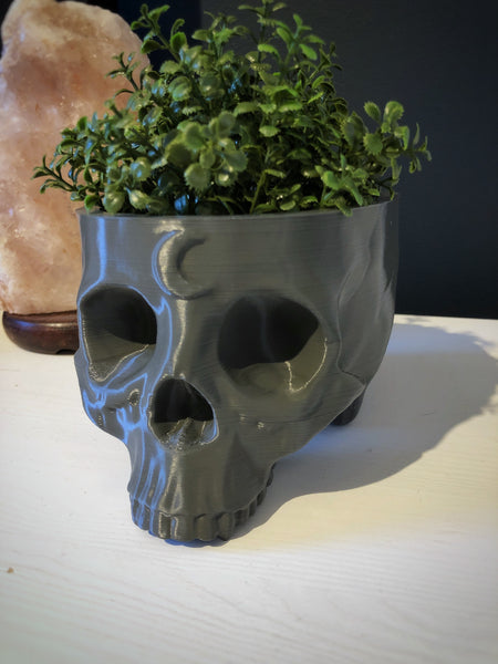 Large Skull Planter With Moon Detail