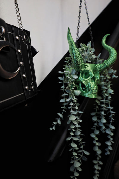 Horned Skull Hanging Planter