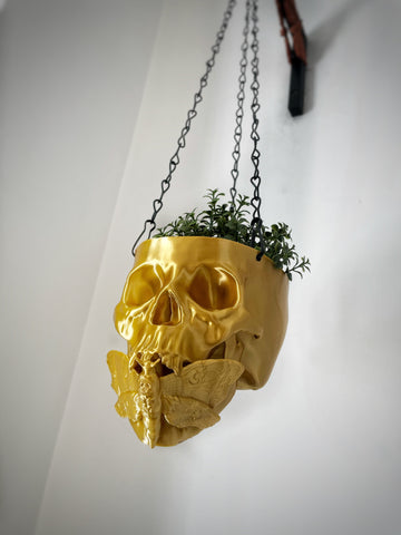 SECONDS #418/#419 - DEATH MOTH HANGING PLANTER GOLD - LINED TEXTURE